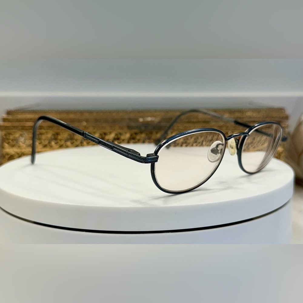 Broadway - Italy Designed Rx Eyeglass Frames - Blue/Gunmetal Silver-toned, VGUC